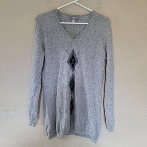 Charter Club 2 ply 100% Cashmere Womens Crewneck Sweater Size Medium Gray Argyle